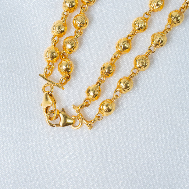 Classic Gold-Plated Beaded Chain Necklace – Traditional Everyday Jewelry