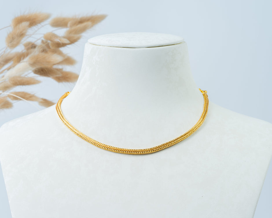 Gold-Plated Double-Layer Wheat Chain Necklace with Adjustable Links
