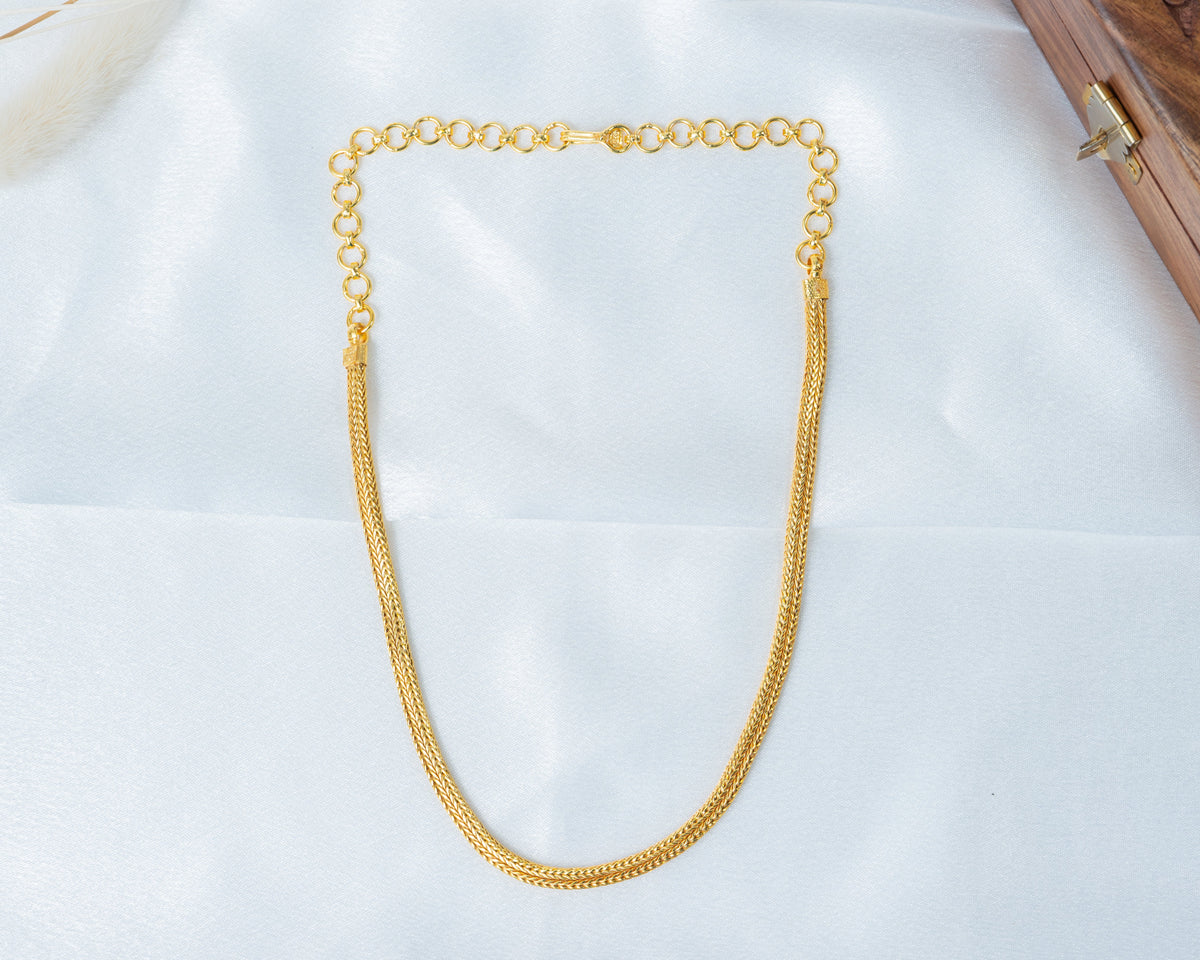 Gold-Plated Double-Layer Wheat Chain Necklace with Adjustable Links