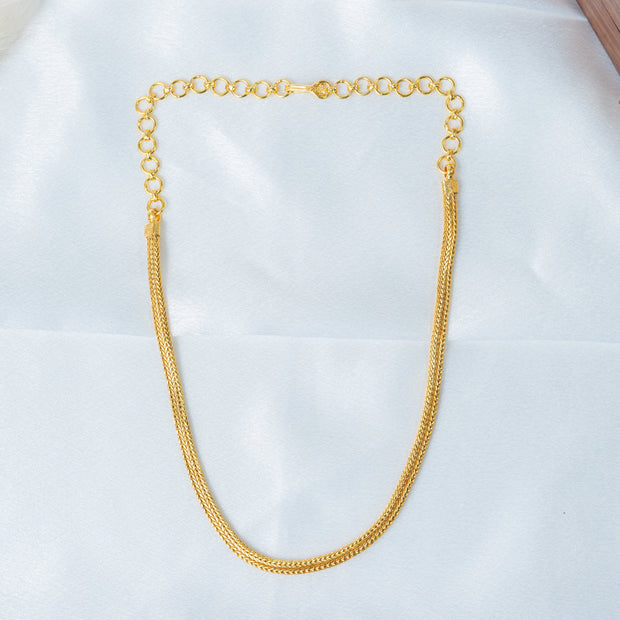 Gold-Plated Double-Layer Wheat Chain Necklace with Adjustable Links