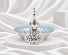 Silver Plated Peacock Decorative Bowl with Blue Feather Detailing