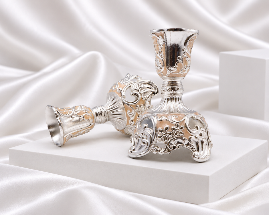 Silver Plated Floral Candle Stand for Home Décor & Gifting