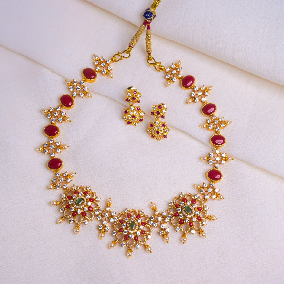 925-sterling-silver-red-stone-gold-plated-necklace-set-varenya-galleria