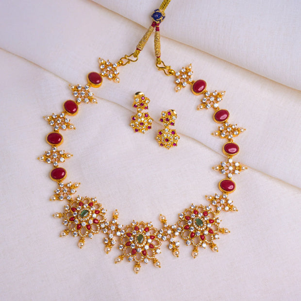 925-sterling-silver-red-stone-gold-plated-necklace-set-varenya-galleria
