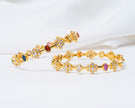 Gold-Plated Navratna Floral Stone Bangles with White Crystal Accents