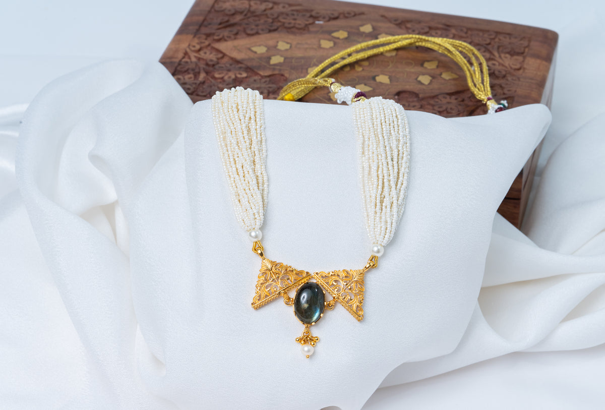 Labradorite Pearl Layered Gold-Plated Necklace
