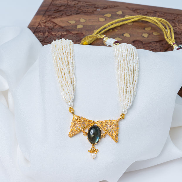 Labradorite Pearl Layered Gold-Plated Necklace