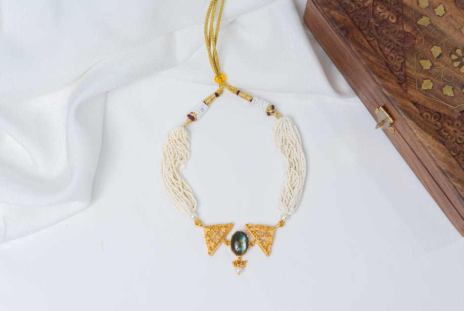 Labradorite Pearl Layered Gold-Plated Necklace