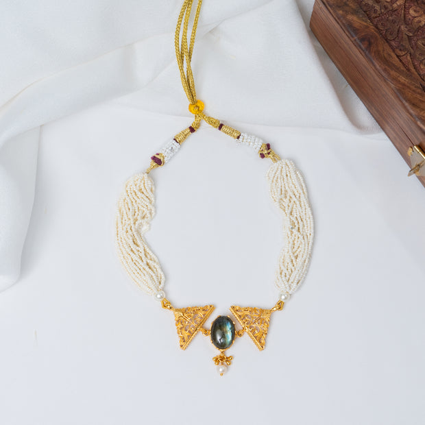 Labradorite Pearl Layered Gold-Plated Necklace