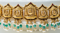 Antique Gold-Plated Temple Lakshmi Waist Belt with Green Beads & Pearls