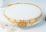 Gold-Plated Double Peacock Bridal Waist Belt with Green Beads & Ruby Stones