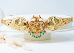 Gold-Plated Double Peacock Bridal Waist Belt with Green Beads & Ruby Stones