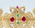 Gold-Plated Peacock Design Bridal Waist Belt with Ruby & Green Stones