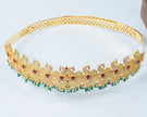 Gold-Plated Peacock Design Bridal Waist Belt with Ruby & Green Stones