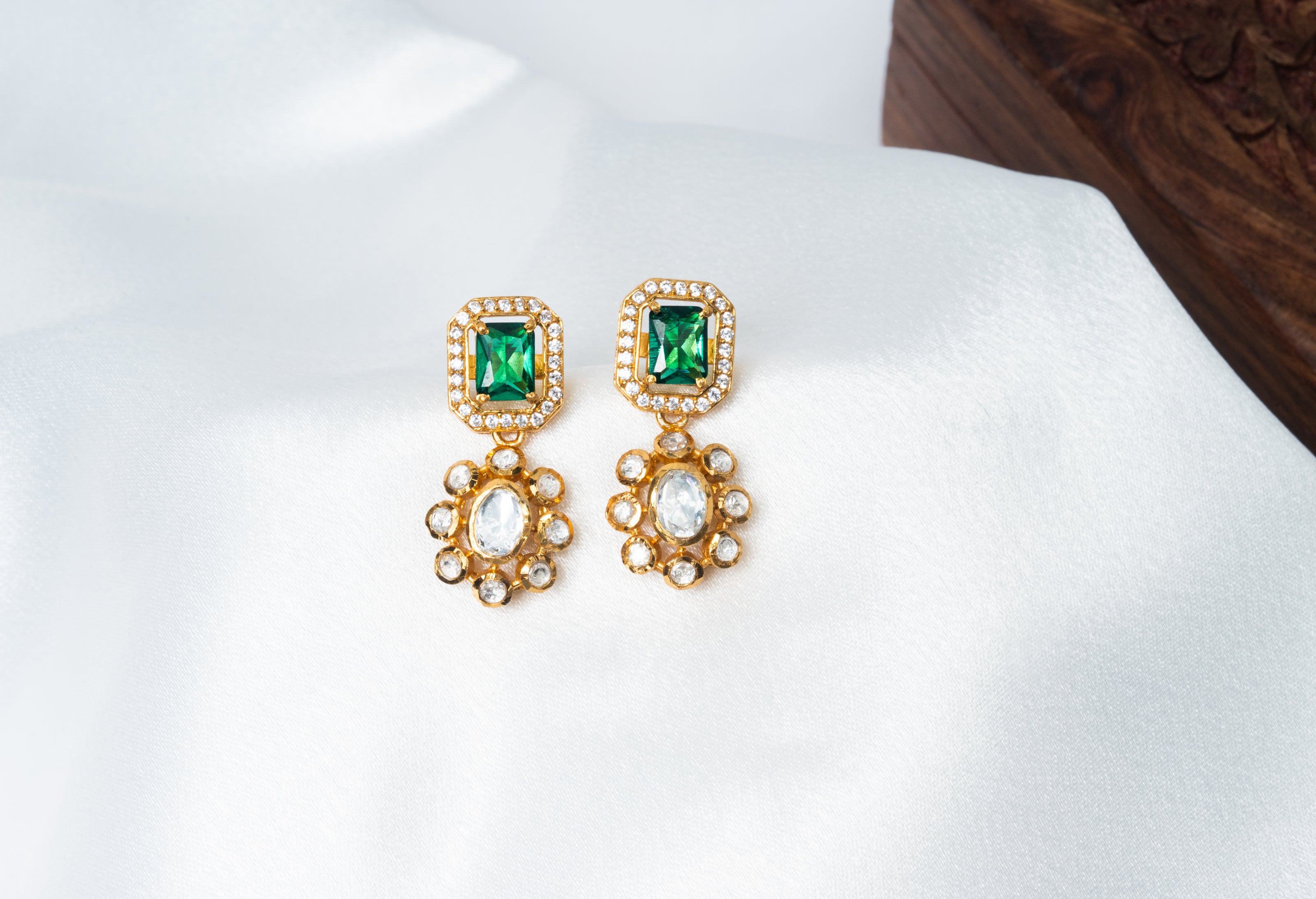 Emerald Green Beaded Gold-Plated 925 Silver Pendant Necklace Set