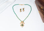 Emerald Green Beaded Gold-Plated 925 Silver Pendant Necklace Set