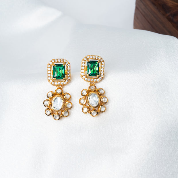 Emerald Green Beaded Gold-Plated 925 Silver Pendant Necklace Set