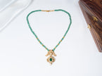 Emerald Green Beaded Gold-Plated 925 Silver Pendant Necklace Set