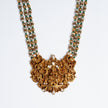 Lakshmi Temple Gold-Plated 925 Silver Haram with Pearls & Green Beads