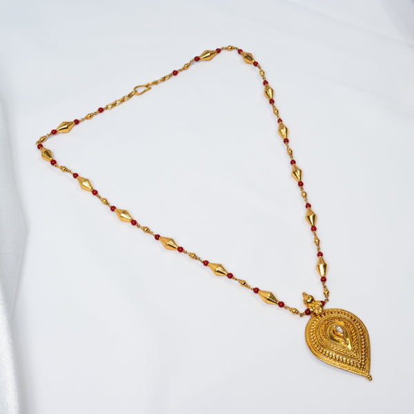 A50 Traditional Gold Plated 925 Silver Ruby Beaded Pendant Necklace