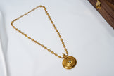 Antique Gold-Plated 925 Silver Long Necklace with Round Kundan Pendant