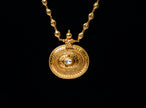 Antique Gold-Plated 925 Silver Long Necklace with Round Kundan Pendant
