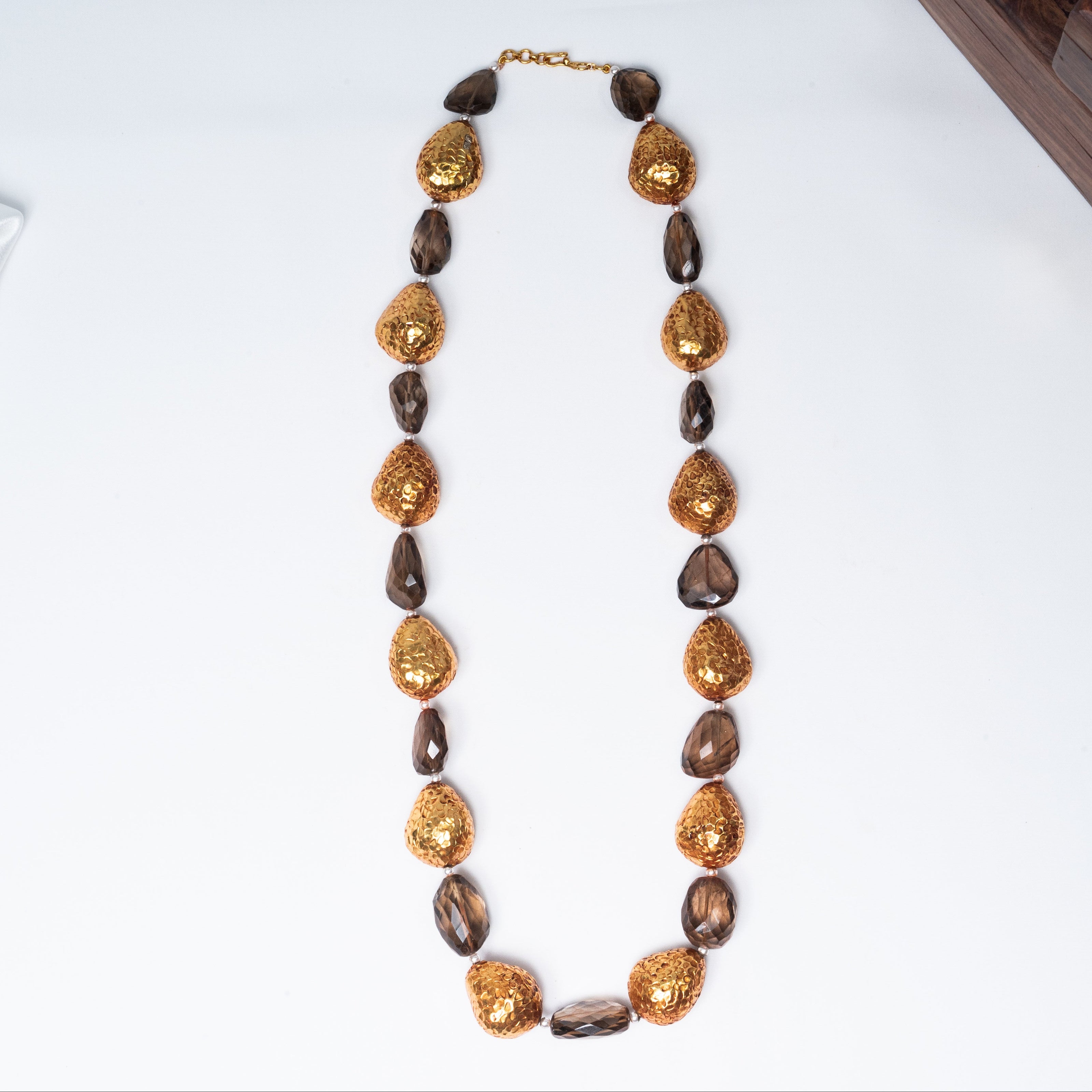 925 Sterling Silver Gold-Plated Smoky Quartz Beaded Long Necklace for Women