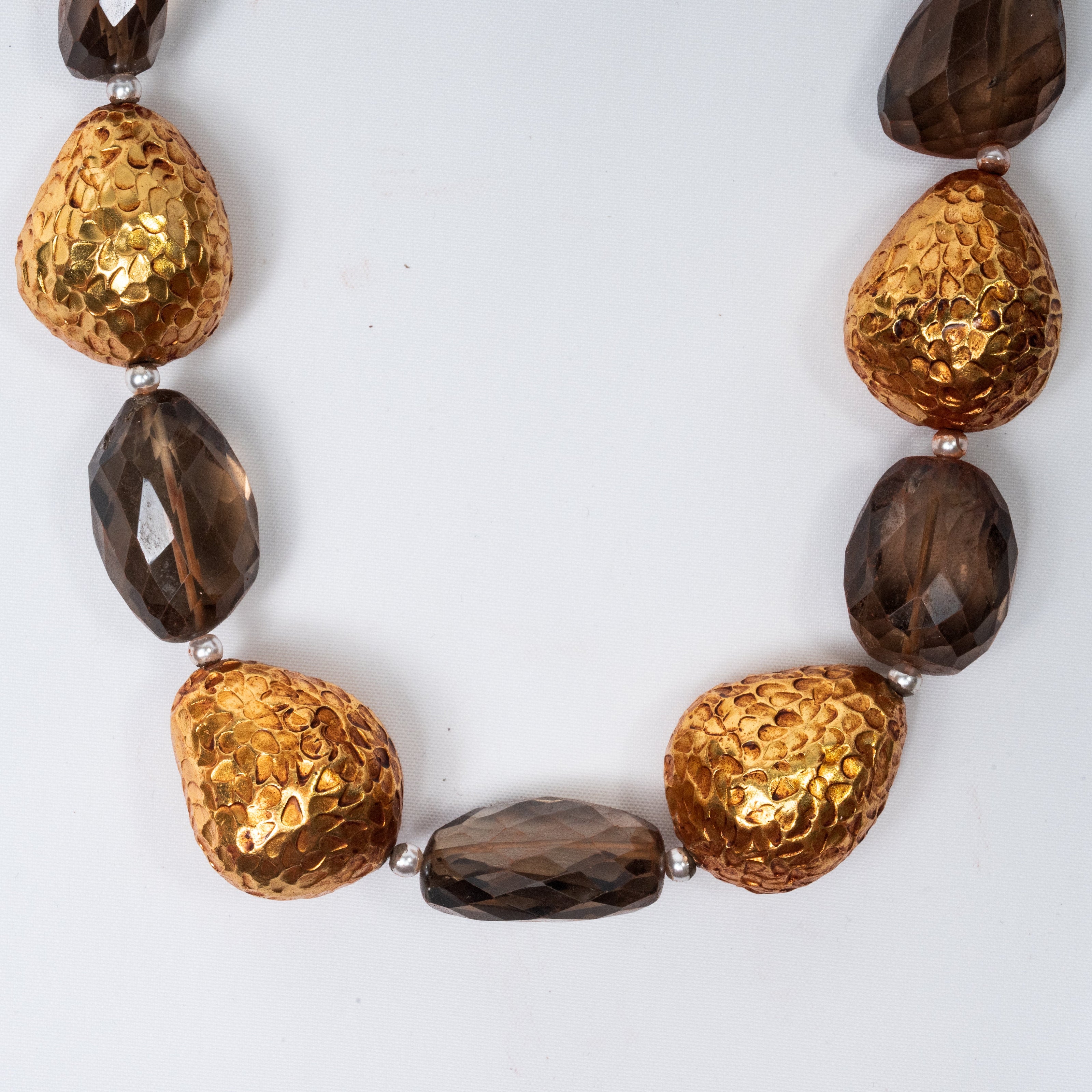 925 Sterling Silver Gold-Plated Smoky Quartz Beaded Long Necklace for Women