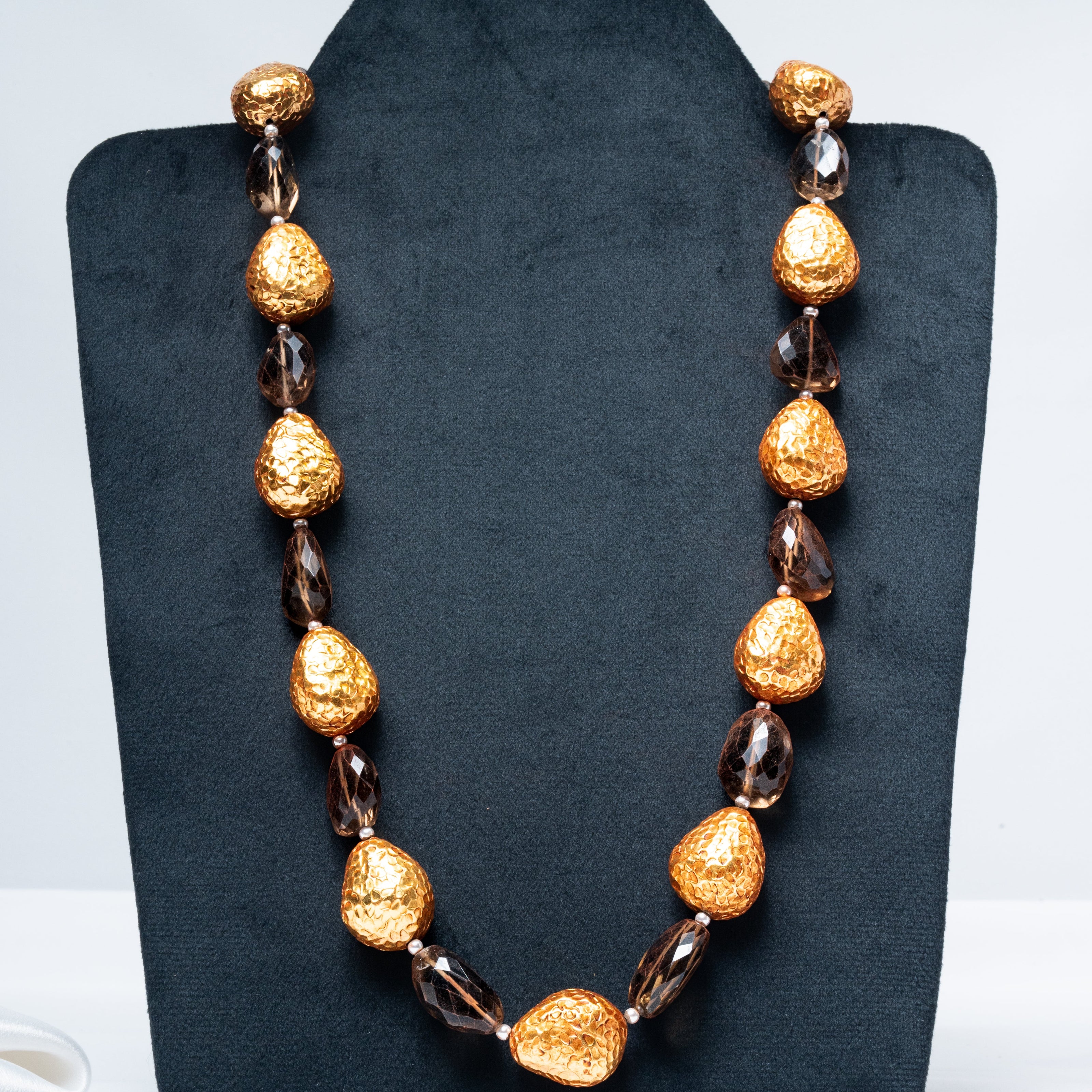 925 Sterling Silver Gold-Plated Smoky Quartz Beaded Long Necklace for Women