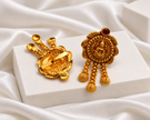 Antique Gold Tone Lakshmi Temple Earrings with Chain Drops