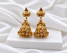 Antique Gold Tone Lakshmi Peacock Temple Jhumka Earrings