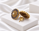 Antique Gold Finish Royal Blue Floral Stud Earrings