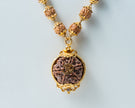 Traditional Rudraksha Mala with Om Pendant – Gold-Tone Spiritual Necklace