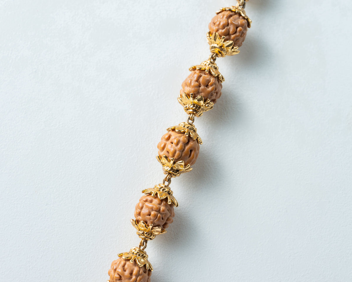 Traditional Rudraksha Mala with Om Pendant – Gold-Tone Spiritual Necklace
