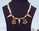 Royal Pearl & Kemp Stone Antique Gold 925 Silver Necklace