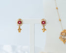Royal Ruby Pearl Drop Gold-Plated 925 Silver Pendant Necklace & Earrings Set