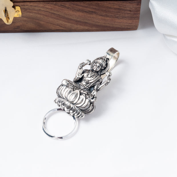 Goddess Lakshmi 925 Sterling Silver Keychain – Antique Temple Design