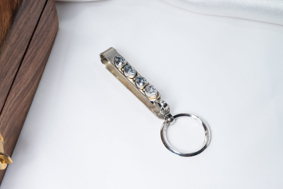 Teardrop Stone 925 Sterling Silver Keychain – Elegant Designer Key Holder