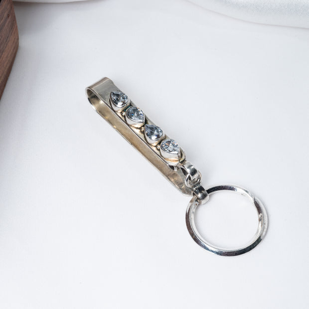 Teardrop Stone 925 Sterling Silver Keychain – Elegant Designer Key Holder