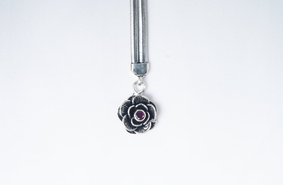 Floral Ruby Stone 925 Sterling Silver Keychain – Antique Rose Charm Key Holder