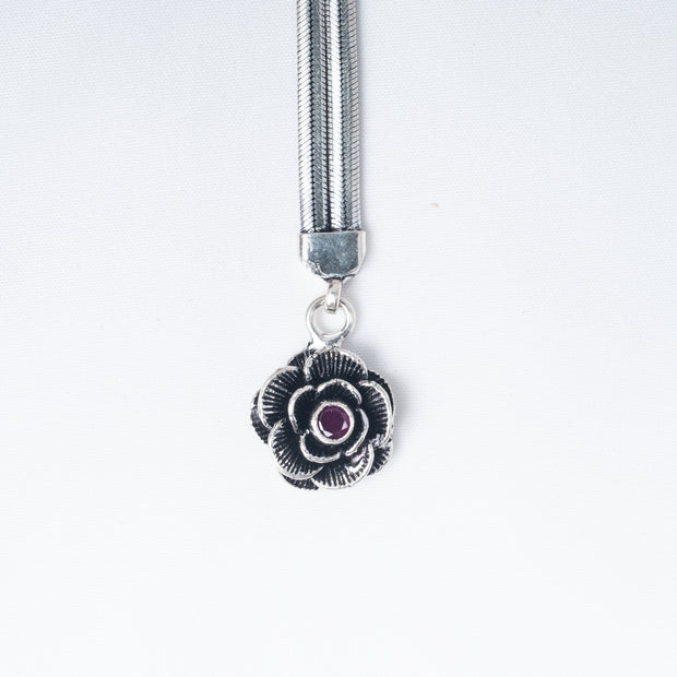 Floral Ruby Stone 925 Sterling Silver Keychain – Antique Rose Charm Key Holder