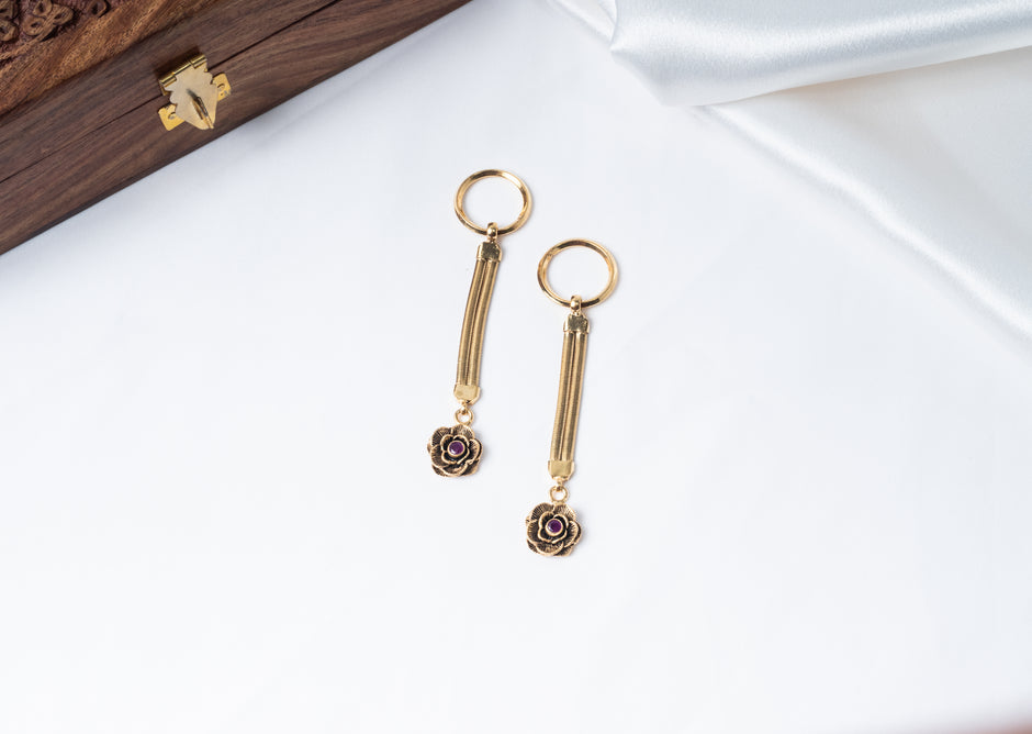 Floral Ruby Stone Gold-Plated 925 Sterling Silver Keychain – Rose Charm Key Holder