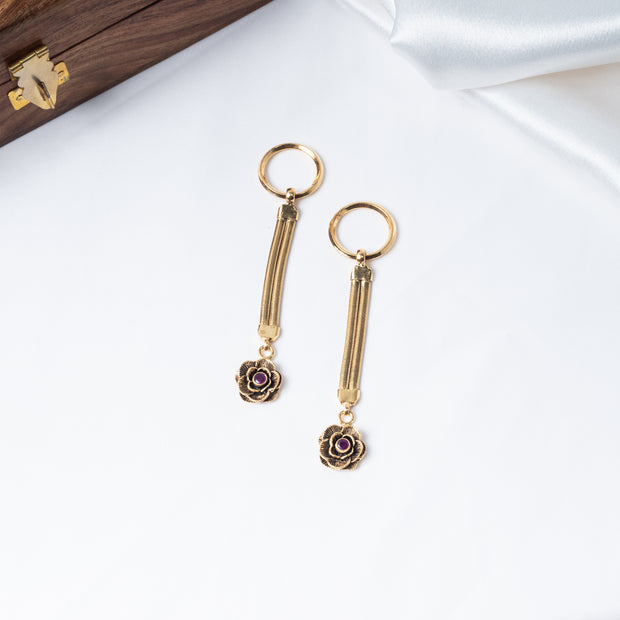Floral Ruby Stone Gold-Plated 925 Sterling Silver Keychain – Rose Charm Key Holder