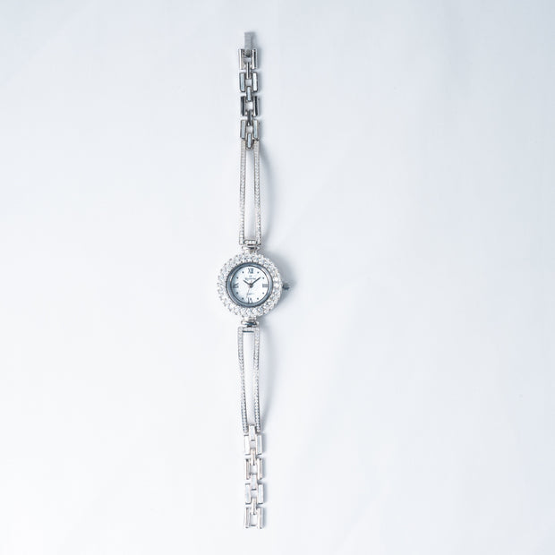925 Silver Crystal Halo Women’s Watch with Elegant Bracelet Strap