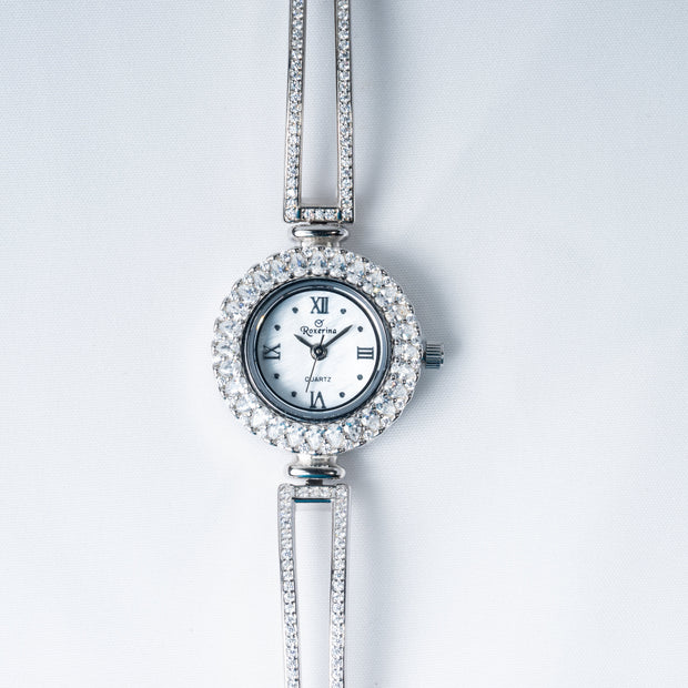 925 Silver Crystal Halo Women’s Watch with Elegant Bracelet Strap