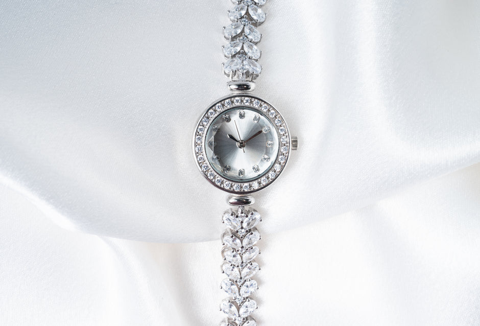 Elegant CZ Stone 925 Sterling Silver Women’s Bracelet Watch