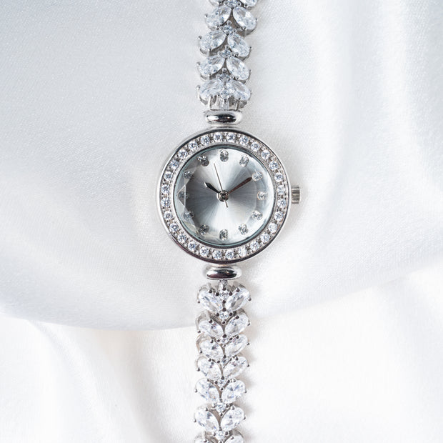 Elegant CZ Stone 925 Sterling Silver Women’s Bracelet Watch