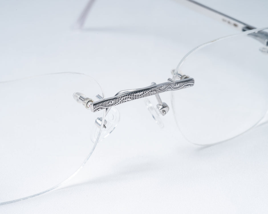 925 Silver Rimless Eyeglass Frame with Elegant Engraved Detailing