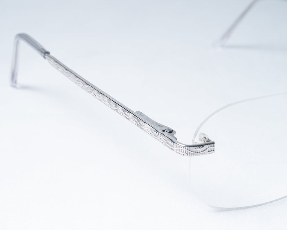 925 Silver Rimless Eyeglass Frame with Elegant Engraved Detailing