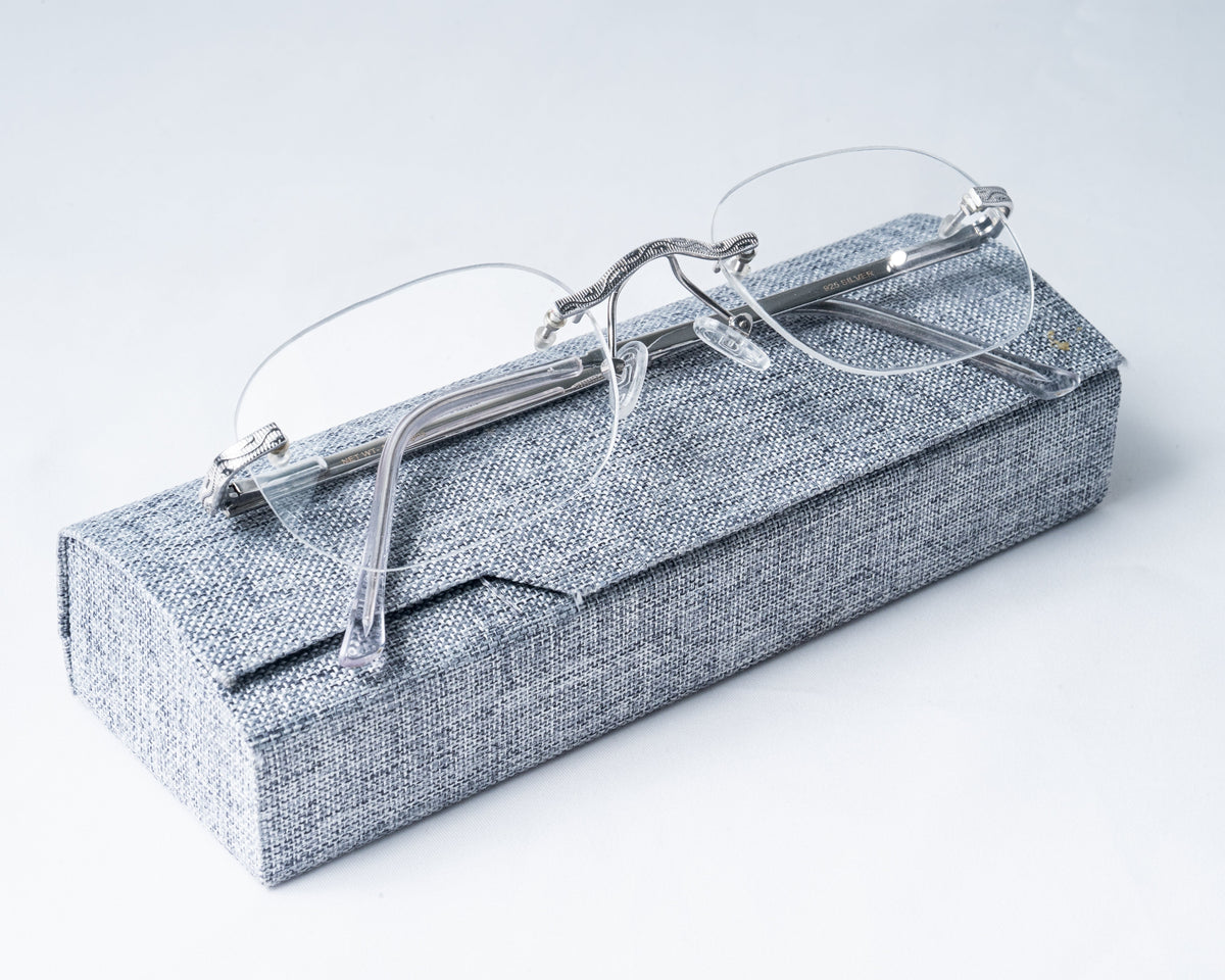 925 Silver Rimless Eyeglass Frame with Elegant Engraved Detailing